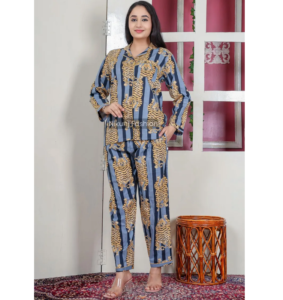 Soft Cotton Printed Pajama Set For Women Includes Button Down Top And Comfy Elastic Pants Ideal For Relaxed Night Sleepwear