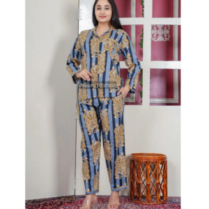 Soft Cotton Printed Pajama Set For Women Includes Button Down Top And Comfy Elastic Pants Ideal For Relaxed Night Sleepwear