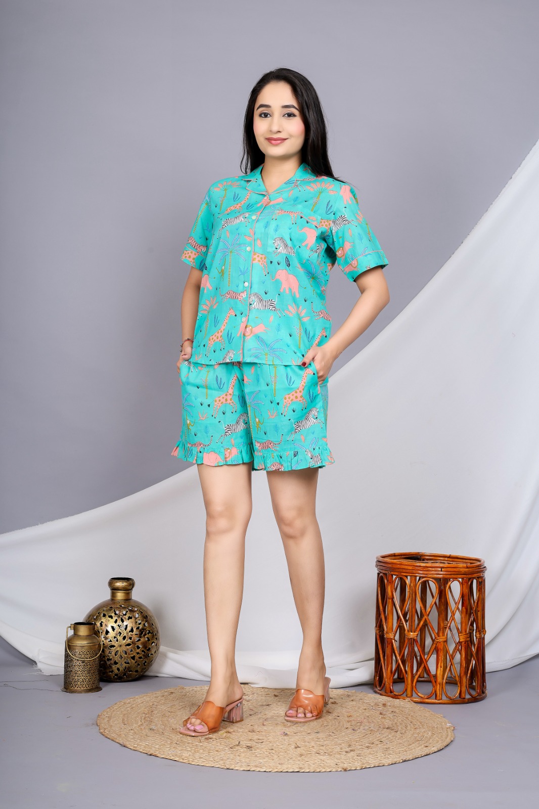 Fashionable Women Night shorts set in animal print
