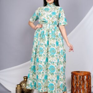 Jaipuri floral Print Cotton dress for women