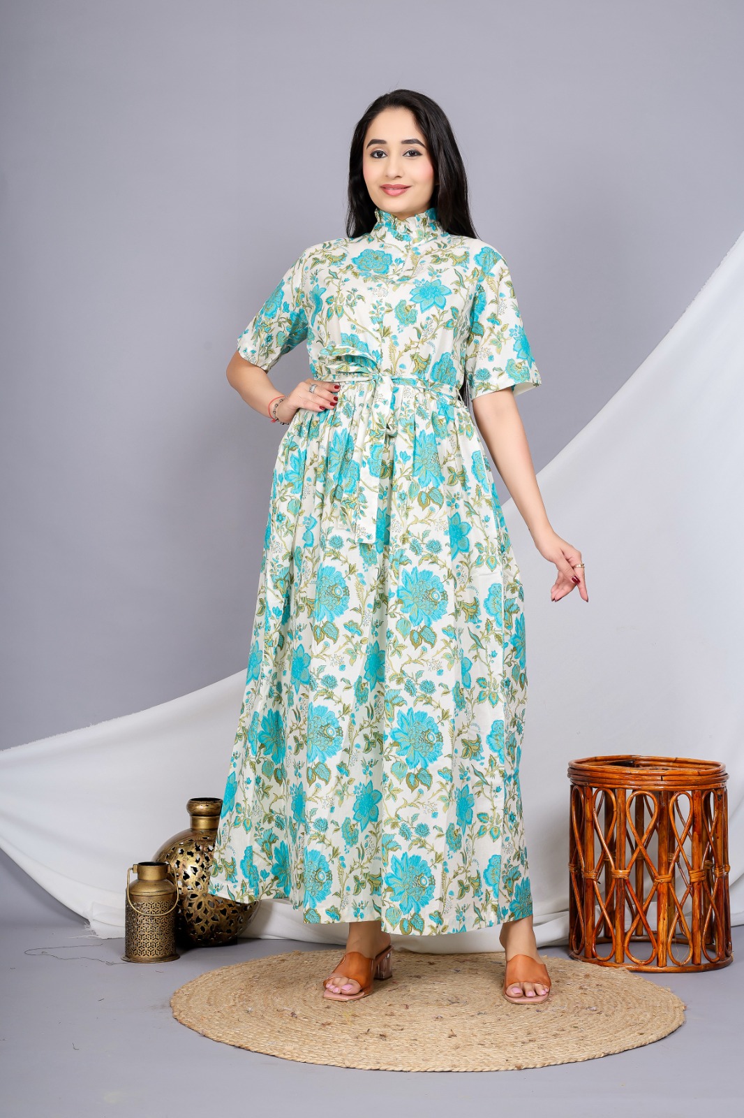 Jaipuri floral Print Cotton dress for women