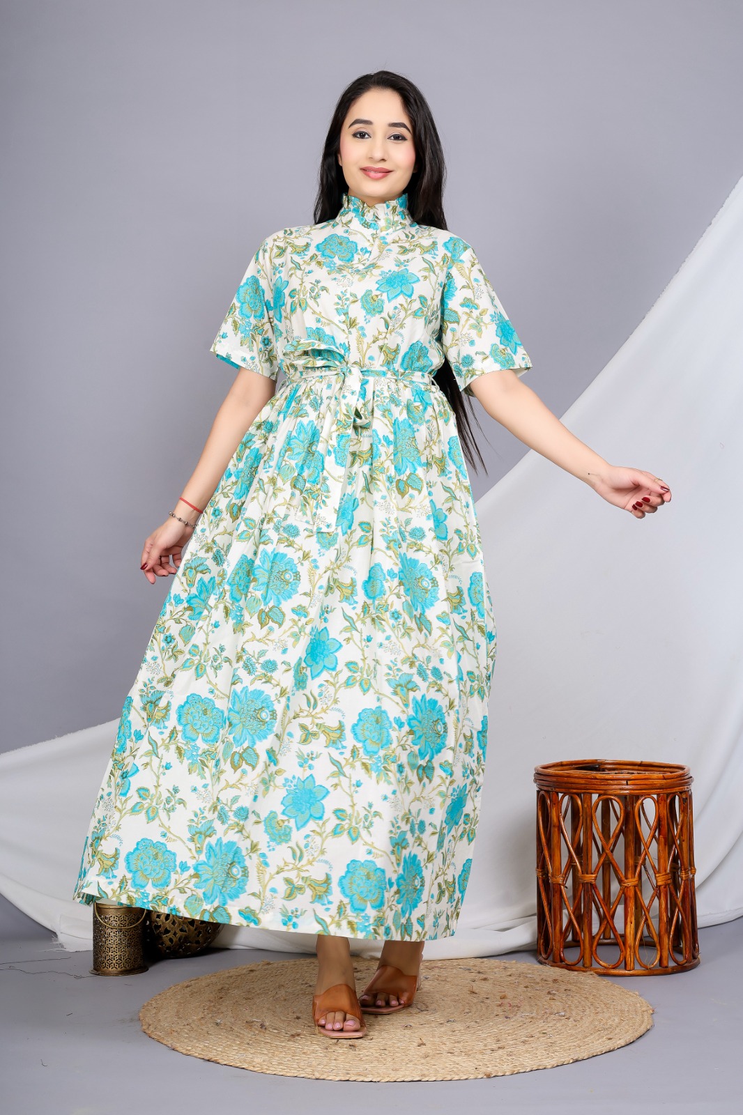 Jaipuri floral Print Cotton dress for women - Image 2