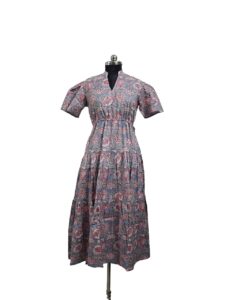 Floral Printed Tiered Cotton Midi Dress