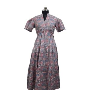 Floral Printed Tiered Cotton Midi Dress