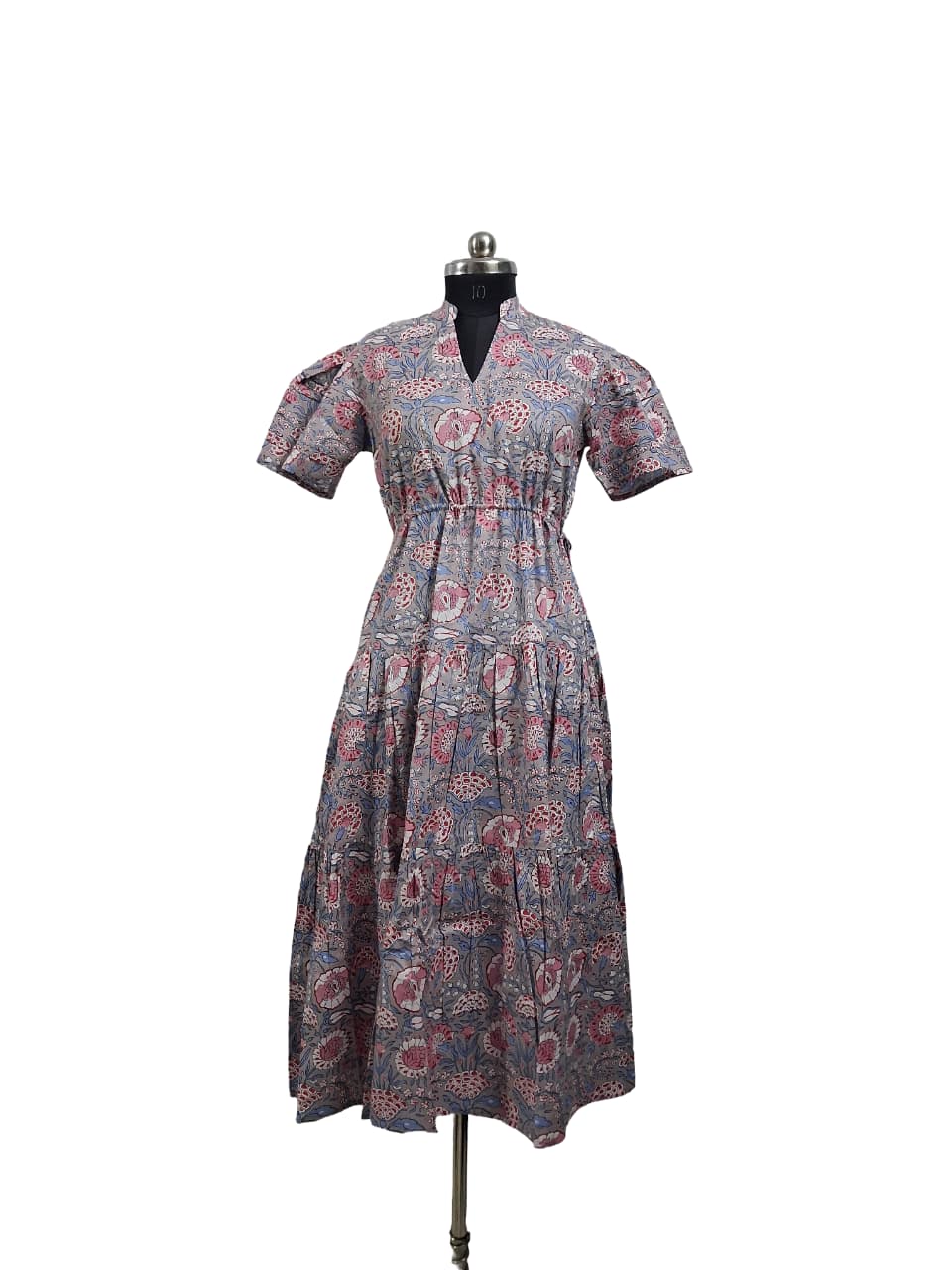 Floral Printed Tiered Cotton Midi Dress