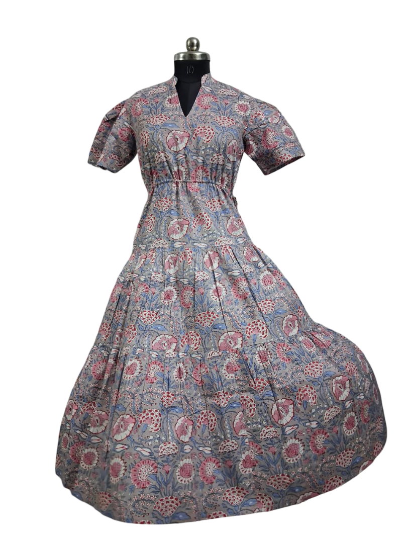 Floral Printed Tiered Cotton Midi Dress - Image 5